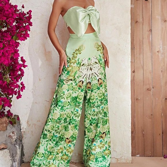 Multicolor Boho Womens Floral Print Tube Top & Wide Leg Pants - Picture 5 of 5